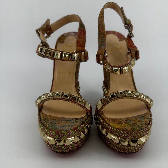 Louboutin Cork Bloom Cataclou Studded Wedges - Size 39 - Picture 3 of 10